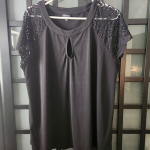 Torrid Black Keyhole Lace Sleeve Blouse